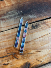 Load image into Gallery viewer, Alcohol Ink Earrings | 3&quot; Silver Rectangle | Pink, Blue, Hint of Purple | Handmade
