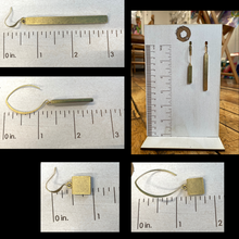 Load image into Gallery viewer, Alcohol Ink Earrings | 3" Antiqued Gold Rectangle | Blue, Purple | Handmade