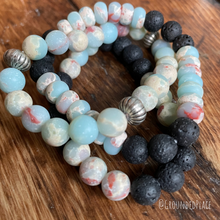 Load image into Gallery viewer, Diffuser Bracelet | Set of 3 stacking bracelets with 100% Black Lava Stone & Impression Jasper | Handmade 7" Slip-on