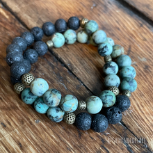 Load image into Gallery viewer, Diffuser Bracelet | 100% Natural Black Lava Stone & Kambaba Jasper| Handmade 7" Slip-on