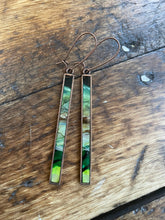 Load image into Gallery viewer, Alcohol Ink Earrings | 3&quot; Antiqued Gold Rectangle | Absolutely Gorgeous Greens | Handmade
