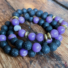 Load image into Gallery viewer, Diffuser Bracelet | Set of 3 stacking bracelets with 100% Black Lava Stone, Phosphosiderite, &amp; Tourmaline| Handmade 7&quot; Slip-on
